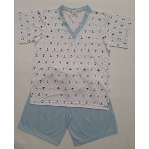 Pijama Manga Curta Azul com Âncora 12